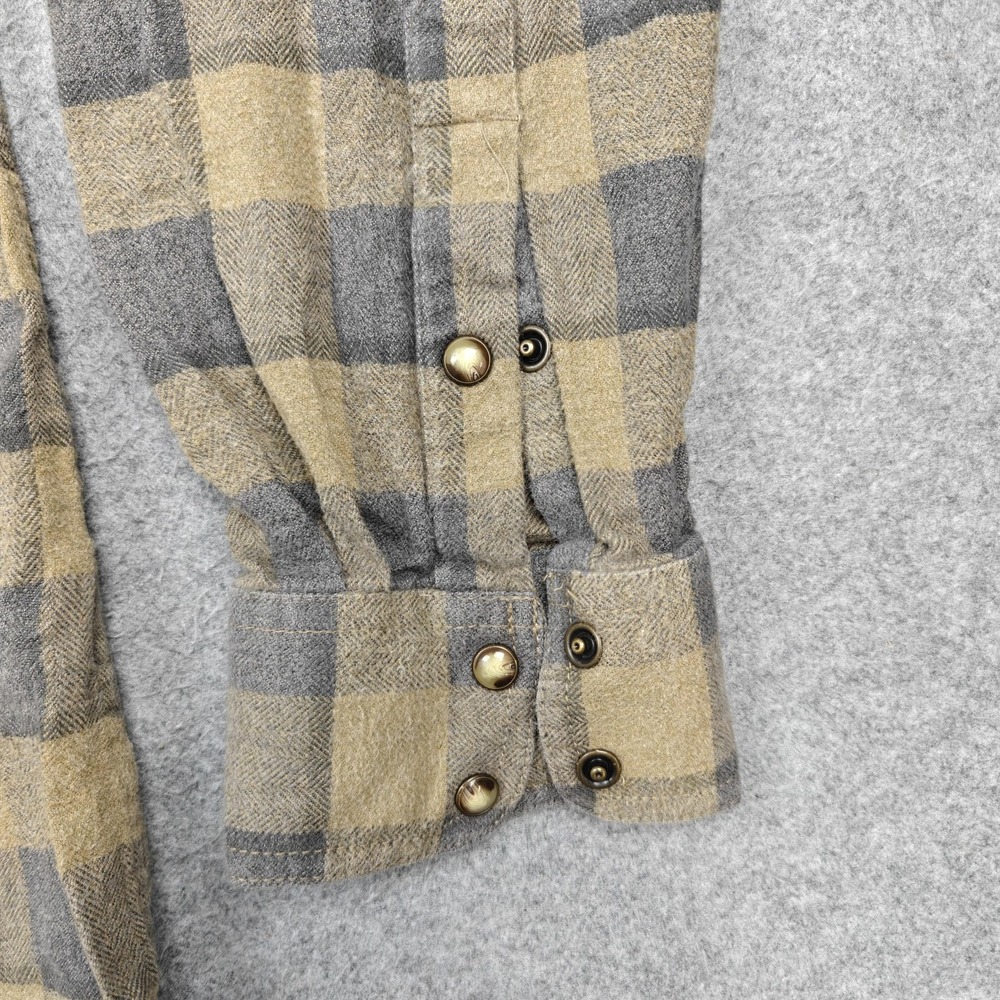 Ariat Flannel Shirt Mens Large Beige Plaid Cotton Long Sleeve Snap Western - Picture 2 of 10